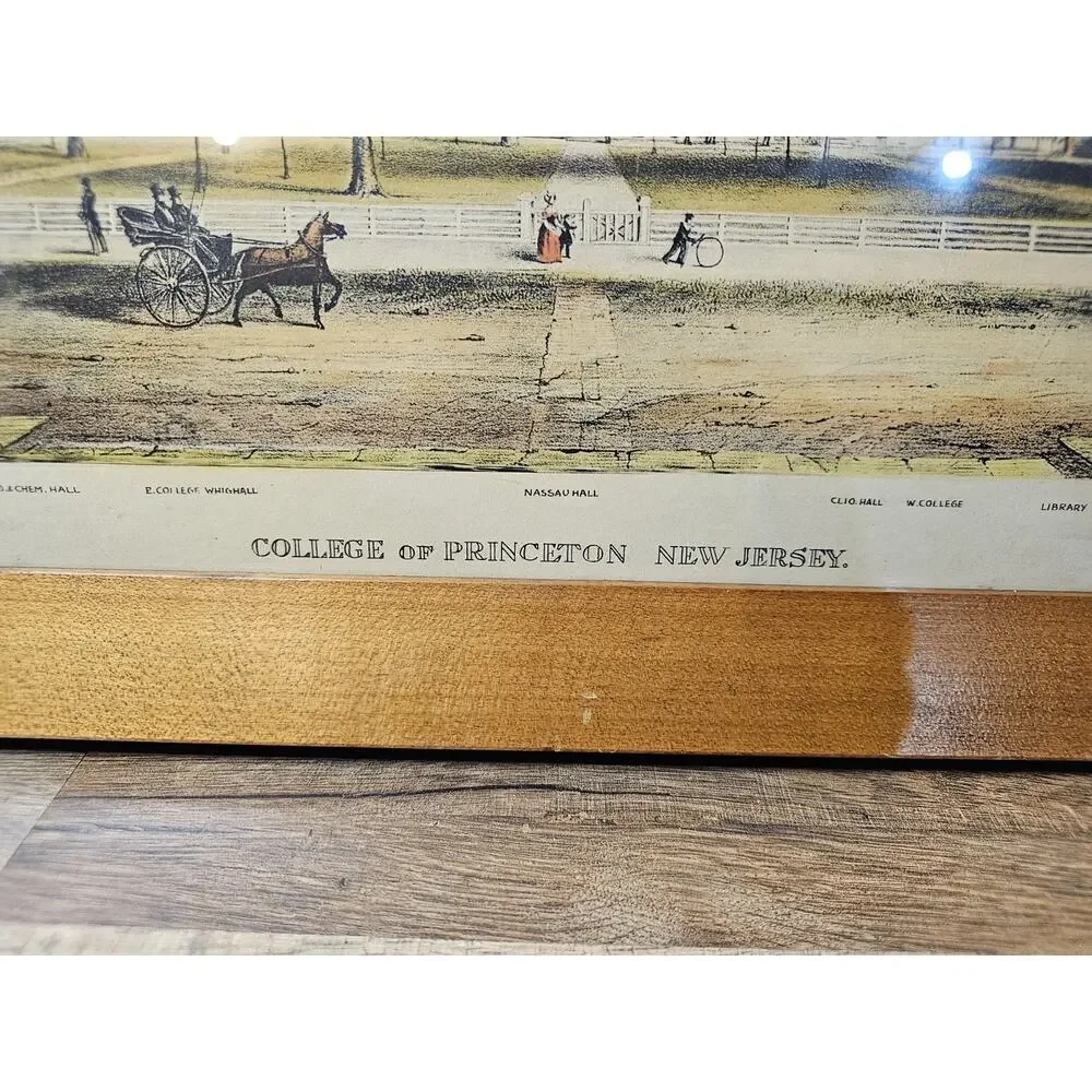 Color Lithograph Print Framed College of Princeton NJ Nassau Hall 1860 17x14 - Picture 4 of 6